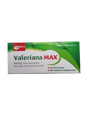 Valeriana Max 200mg. 20 tablets