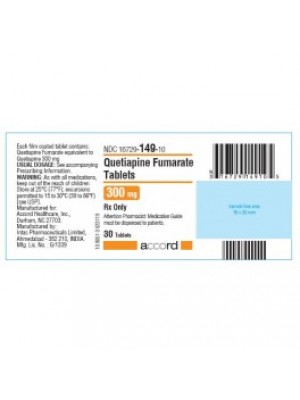 Quetiapine. 300 mg. 60 tablets ACCORD