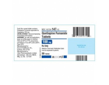 Quetiapine 100 mg. 60 tablets